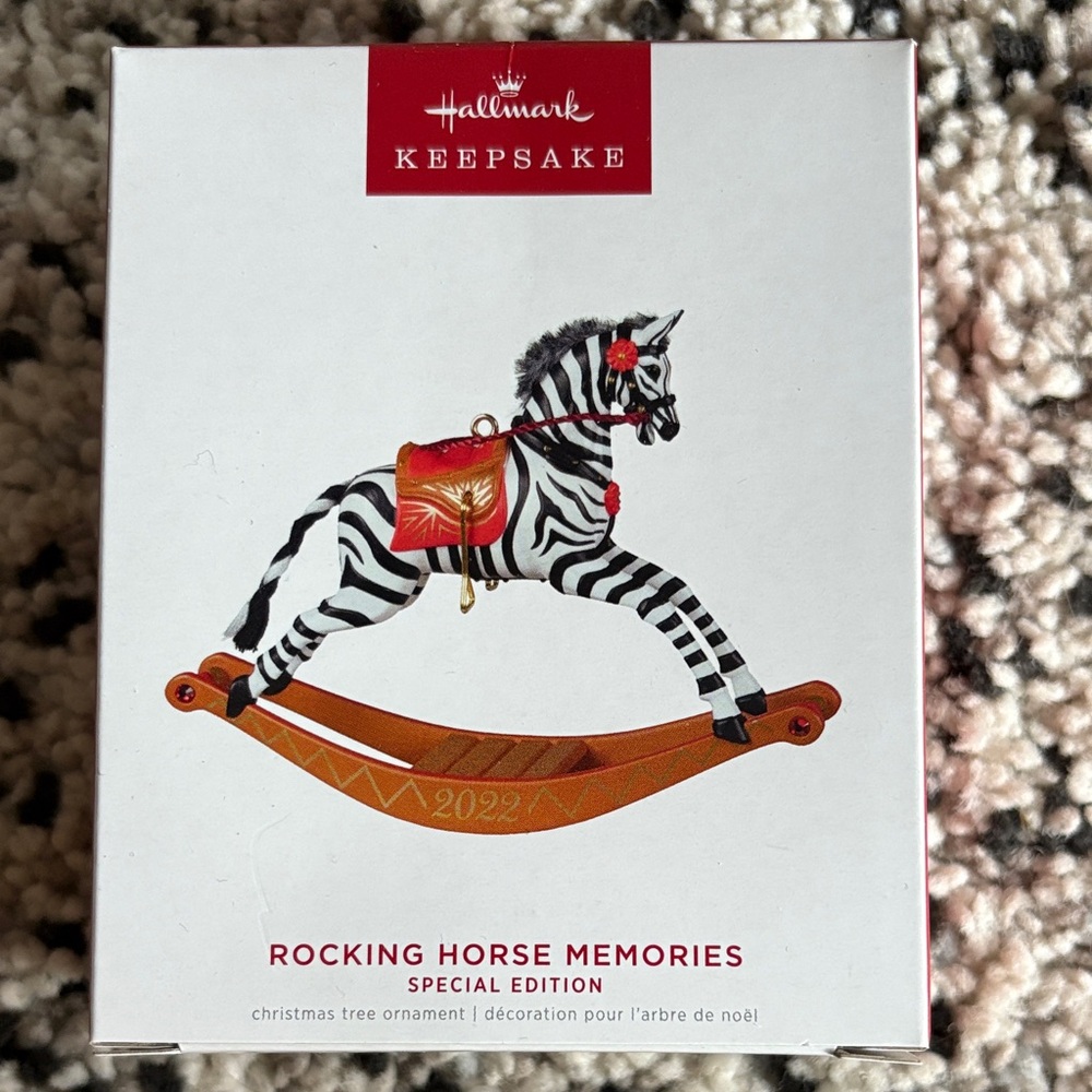 Hallmark Keepsake Zebra Rocking Horse Ornament with Red and Gold Accents